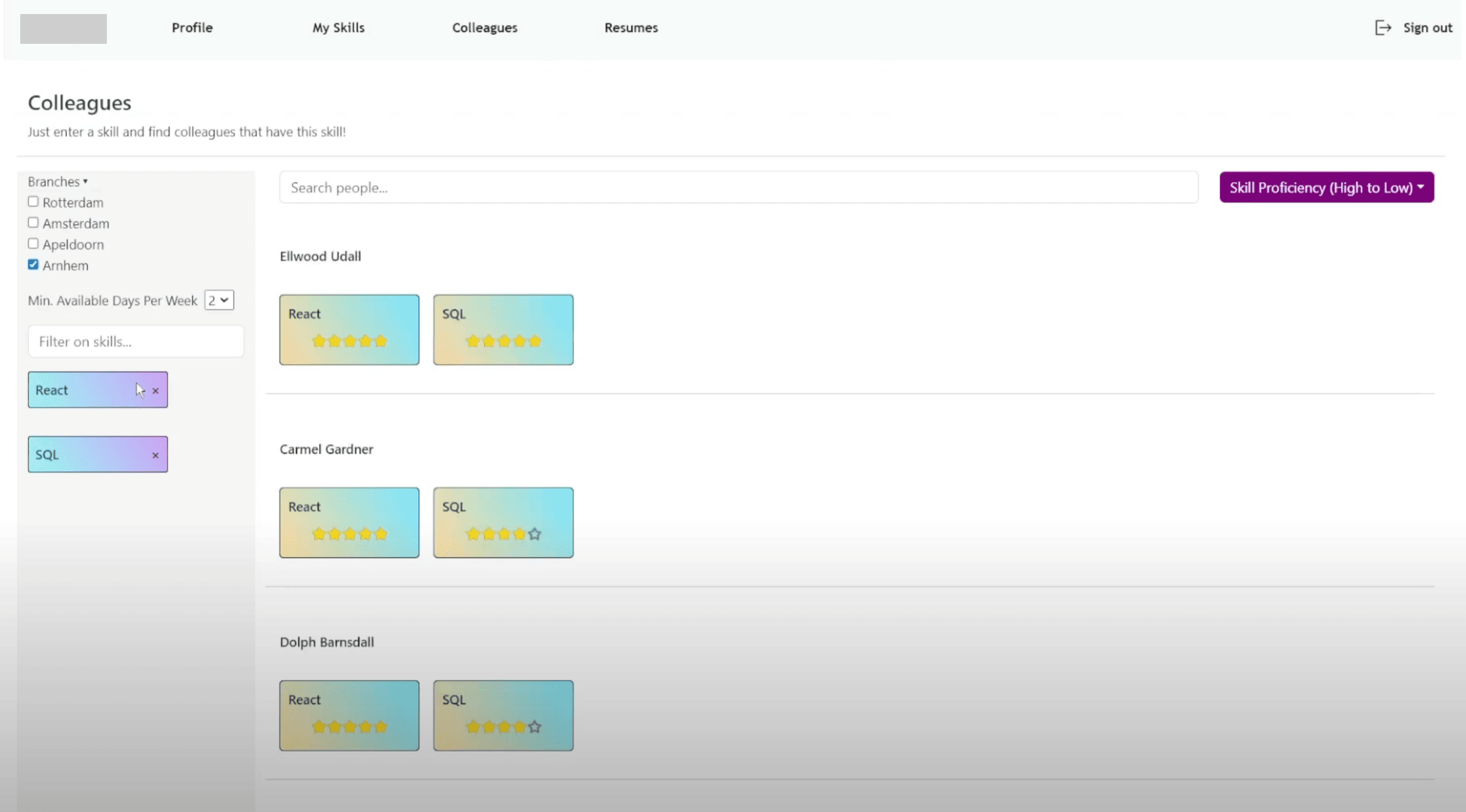 Voorbeeld van CV-platform