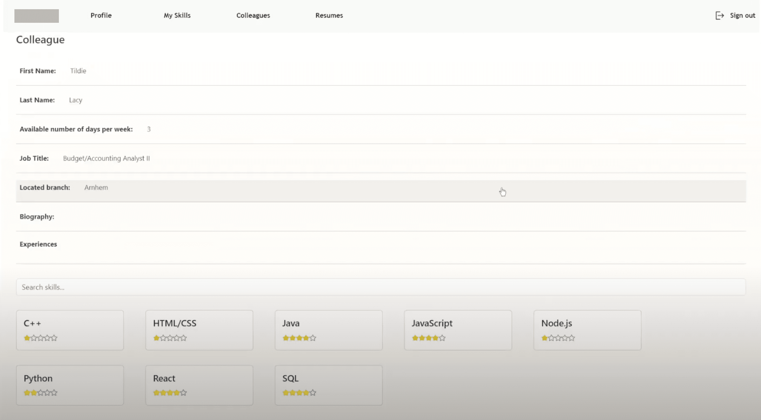 Voorbeeld van CV-platform